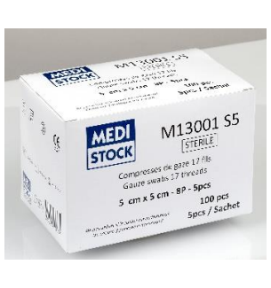 COMPRESSES DE GAZE STERILES - 5 x 5 cm - 8 plis