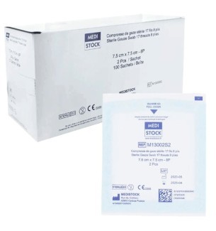 Compresse gaze stérile 17 fils - 8 plis - 7,5 cm x 7,5 cm