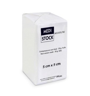 Compresse non tissé non stérile - 4 plis - 30 gr - 5 cm x 5 cm