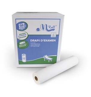 Rouleaux de draps d’examen blancs ouatés lisses recyclés Ecolabel - 50 x 35 cm